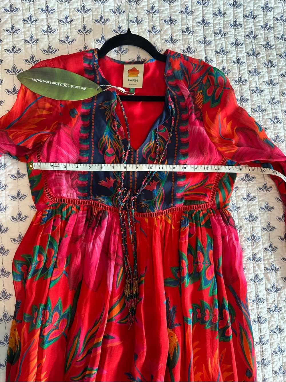 FARM Rio Red Floral Long-Sleeve Midi Dress - New With Tags - Picture 4 of 7